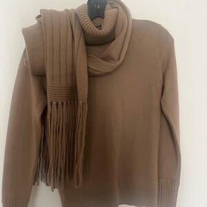 Worth Women's Brown Turtleneck Sweater with Scarf